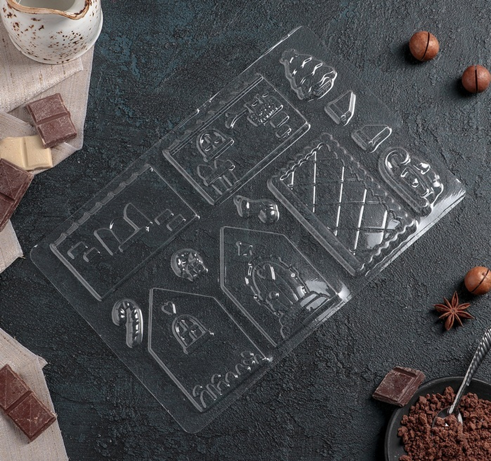 Пластиковая форма для шоколада новогодняя "Пряничный домик" 27*17см