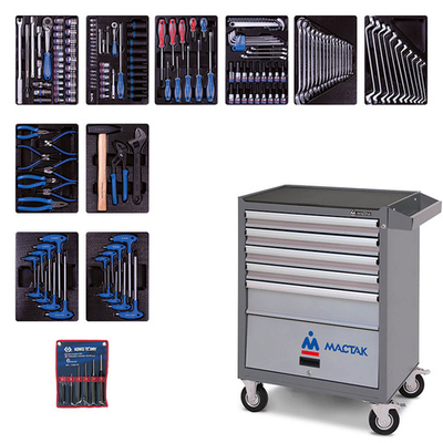 KING TONY (932-000AMG) Набор инструментов в серой тележке, 173 предмета