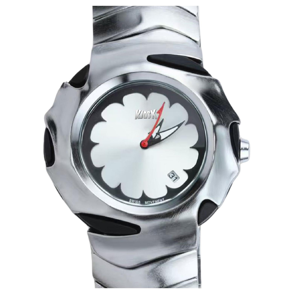 KIOSK Silver Luxury American Fossil Quartz Movement Stainless Steel Watchband Watch Unisex Blue Dial