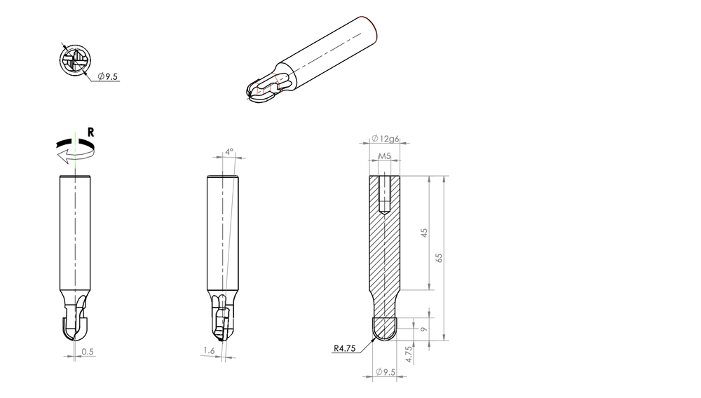 PCD концевая фреза D.9,5x9 S.12x45 Z2