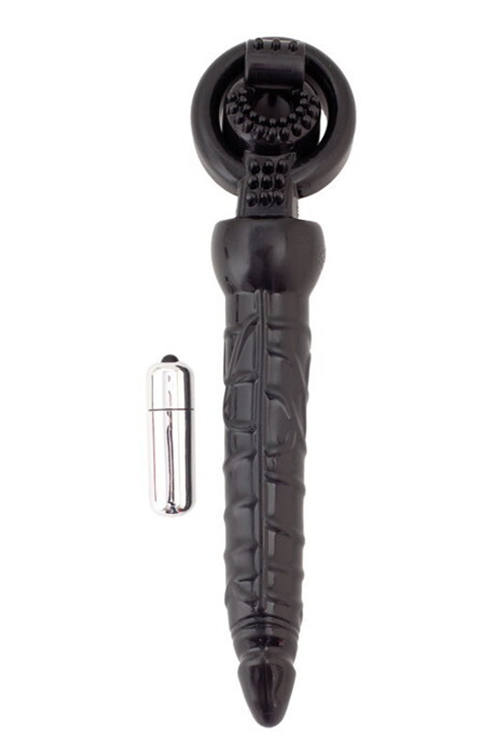Анальный вибратор - насадка на пенис черная 24 см
