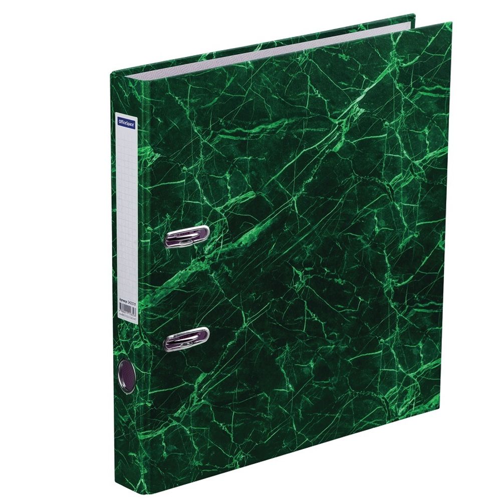 Папка-регистратор 50мм, мрамор, Спейс, карман на корешке, зеленая