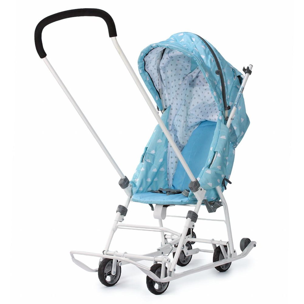 Санки-коляска "Наши Детки 3-1К" с облачками голубой