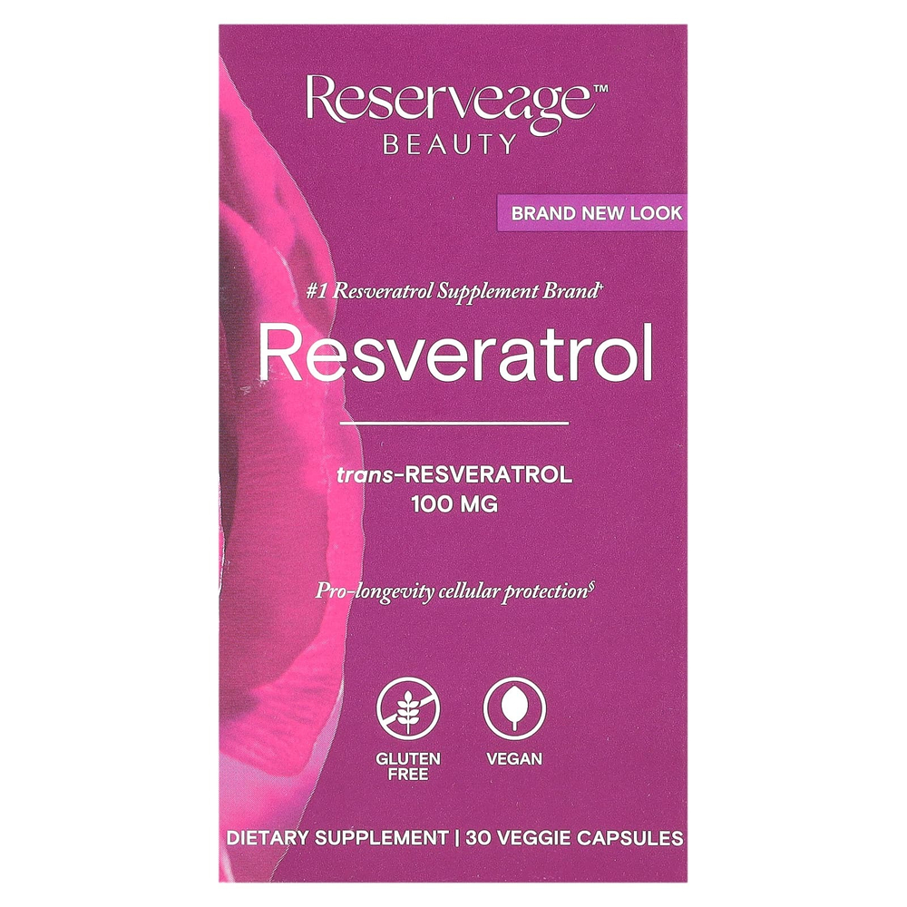 Reserveage Beauty, Ресвератрол, 30 растительных капсул