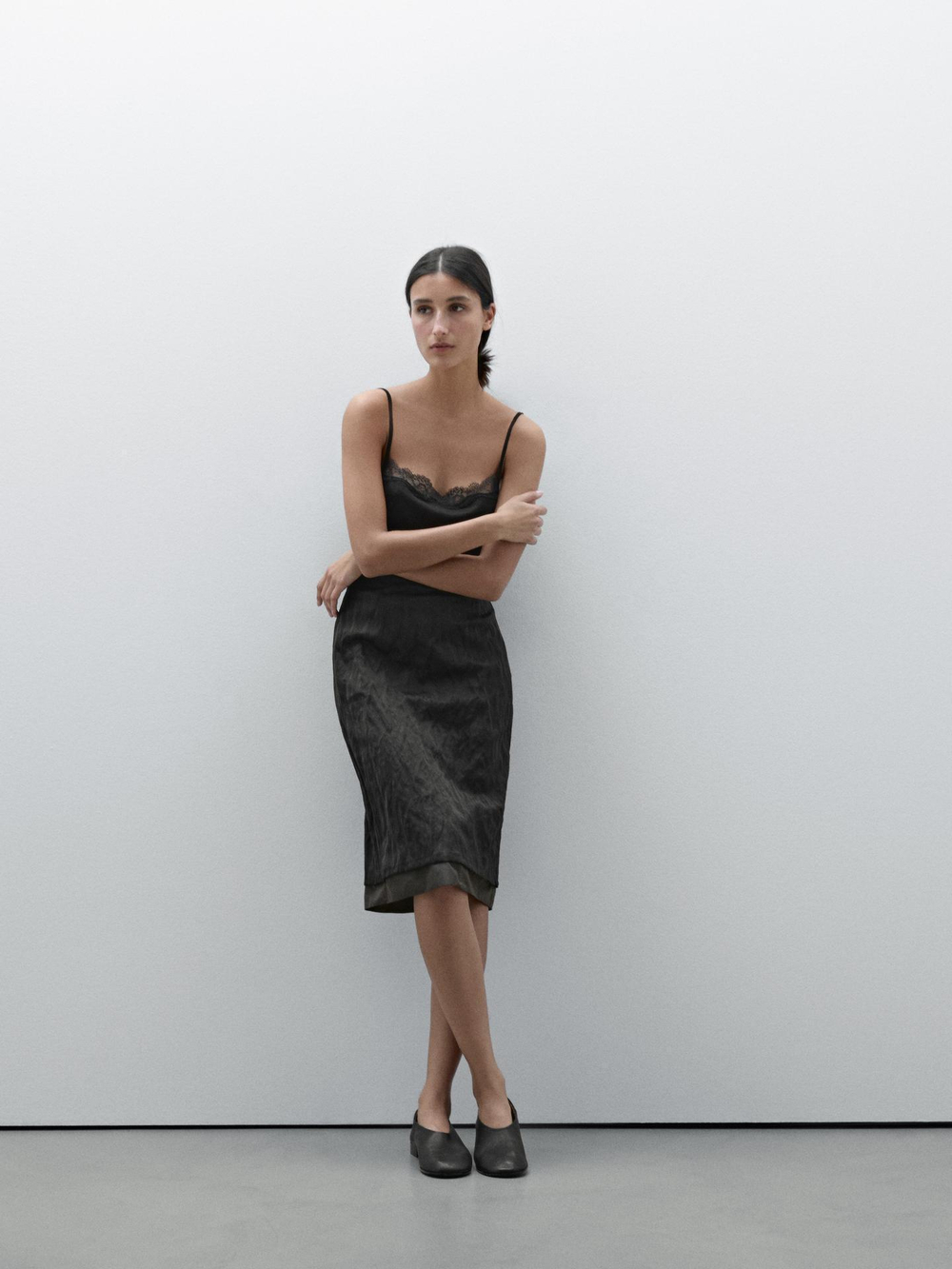 Massimo Dutti Двухслойная юбка из рельефной ткани, черный