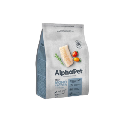Сухой корм для взрослых собак мелких пород AlphaPet Superpremium Monoprotein (АльфаПет) 0,5кг из белой рыбы
