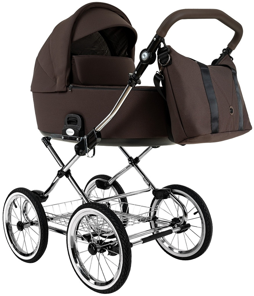 Детская коляска Roan Bass Next Classic d14 2.0 3 в 1 с автокреслом Tutis Elo Lux EduSky Black BSNC/93/2 Turkish Coffe/Black/руч.Cappuccino