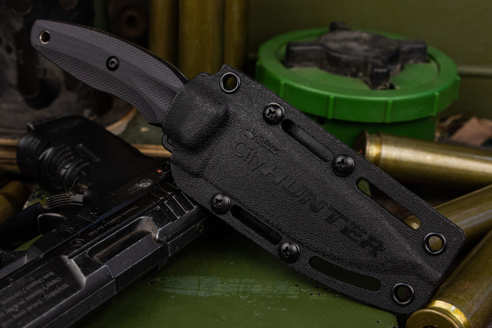 Нож Kizlyar Supreme CITYHUNTER AUS-8 SW G10-BH PS (StoneWash, Black G10 Handle, Polyamide Sheath)