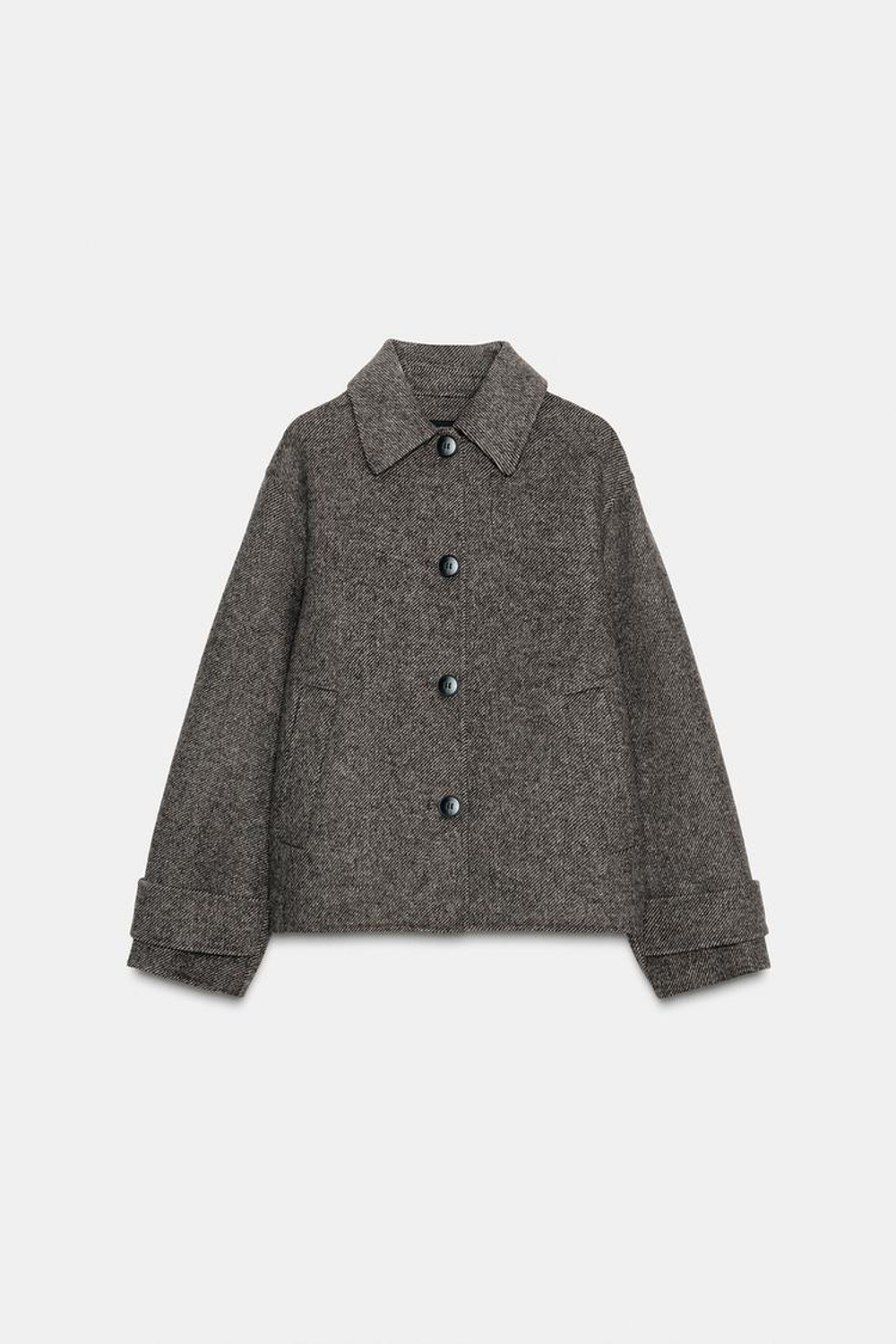 ZARA КОРОТКОЕ ПАЛЬТО В ЕЛОЧКУ, РЫЖЕВАТО-КОРИЧНЕВЫЙ