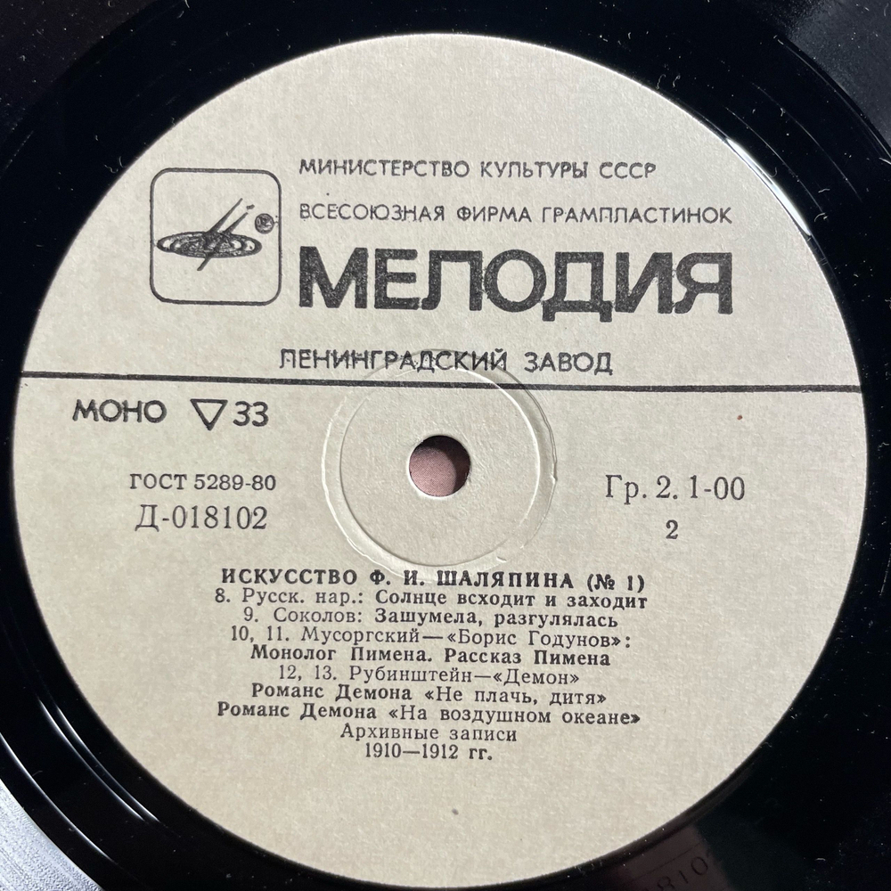Винтажная виниловая пластинка LP Федор Шаляпин, Искусство Федора Шаляпина (СССР 1989)