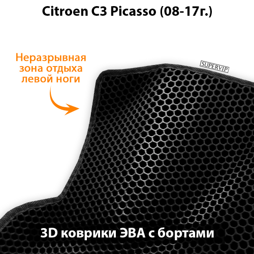 Передние автомобильные коврики ЭВА с бортами для Citroen C3 Picasso (08-17г.)
