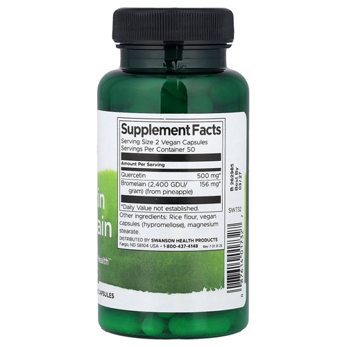 Swanson, Кверцетин и бромелаин, 100 веганских капсул