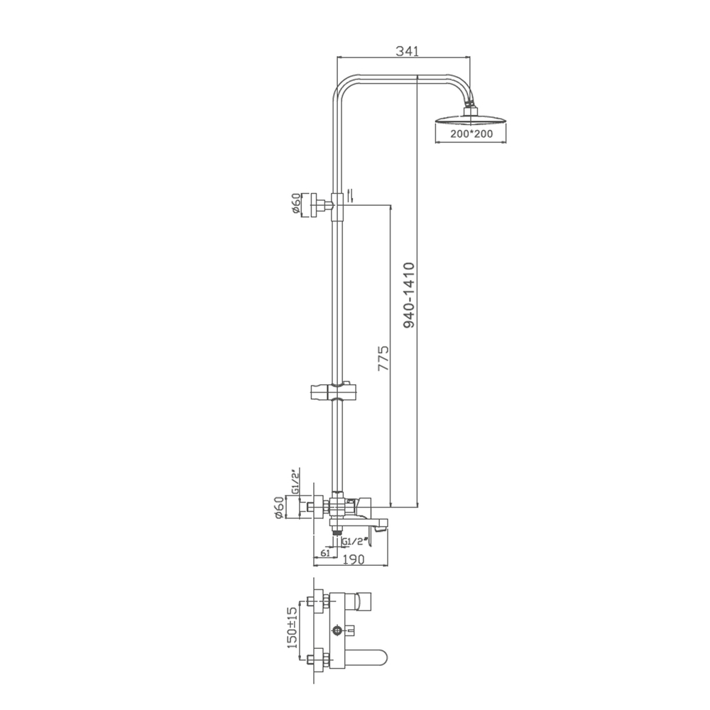Душевая система 35к HB2401  HAIBA лейка "Тропический душ" ХРОМ