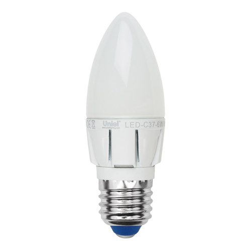 LED-C37-6W/WW/E27/FR ALP01WH Лампа светодиодная. Форма свеча, матовая колба. Материал корпуса алюминий. Цвет свечения теплый белый. Серия Palazzo. У