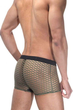 Сетчатые трусы-боксеры с непрозрачным черным гульфиком и поясом (Размер: S-M) (Цвет: хаки)