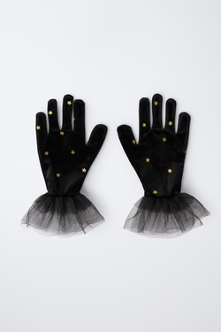 ZARA БАРХАТНЫЕ ПЕРЧАТКИ ДЛЯ КОСТЮМА ВЕДЬМЫ, ЧЕРНЫЙ