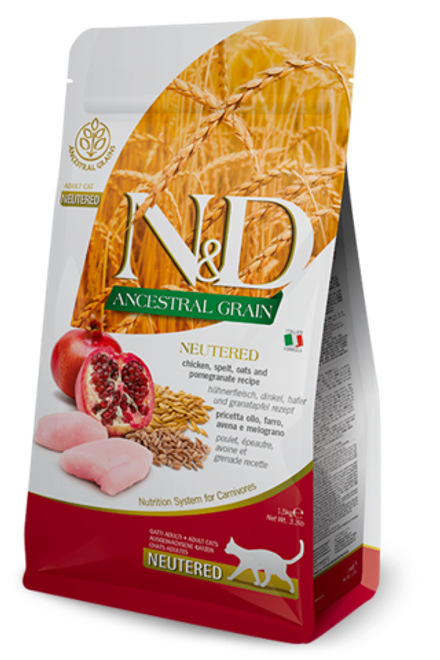 Фармина N&D Cat AG низкозерновой курица гранат для стерилизованных кошек и кастрир.котов, 10кг