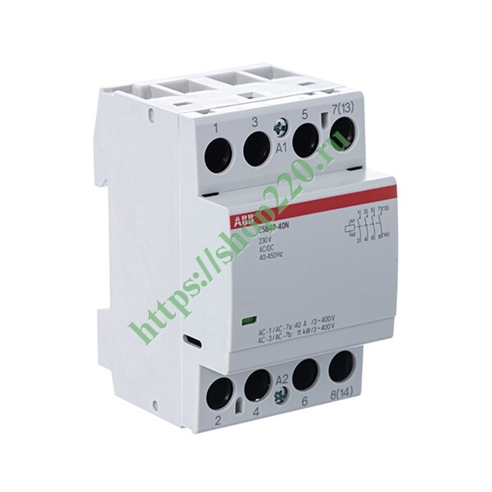 Контактор ESB40-40N-06 модульный (40А АС-1, 4НО), катушка 230В AC/DC 3 модуля 1SAE341111R0640