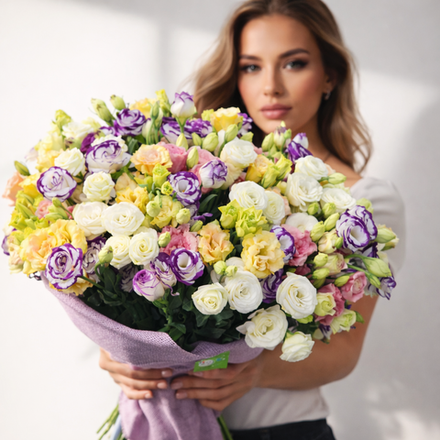 Букет из разноцветных лизиантусов (эустомы)