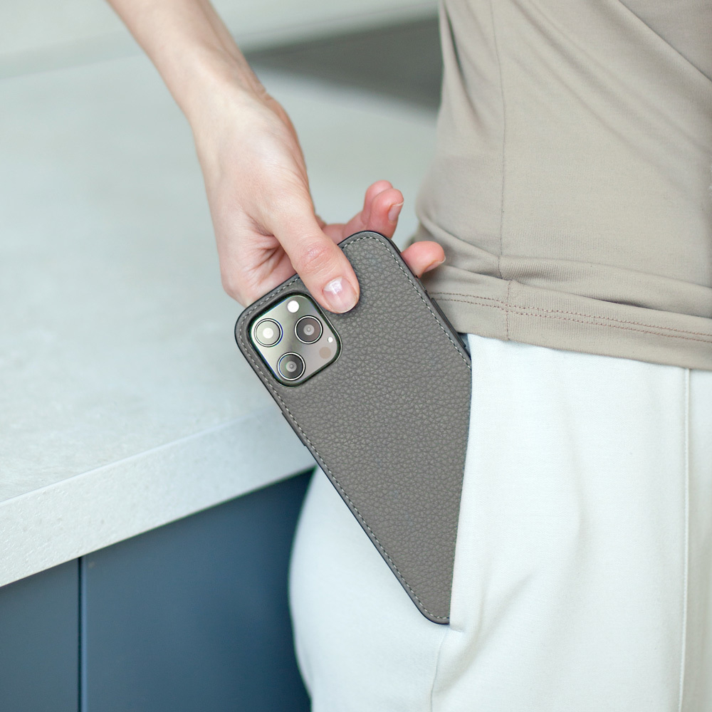 Чехол кожаный для iPhone 12 Pro Max серого цвета