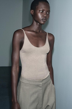 ZARA ТОП НА БРЕТЕЛЯХ, РЫЖЕВАТО-КОРИЧНЕВЫЙ МЕЛАНЖ