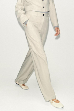 ZARA ПРЯМЫЕ БРЮКИ С ДЕКОРАТИВНОЙ СТРОЧКОЙ, ПЕСОЧНЫЙ