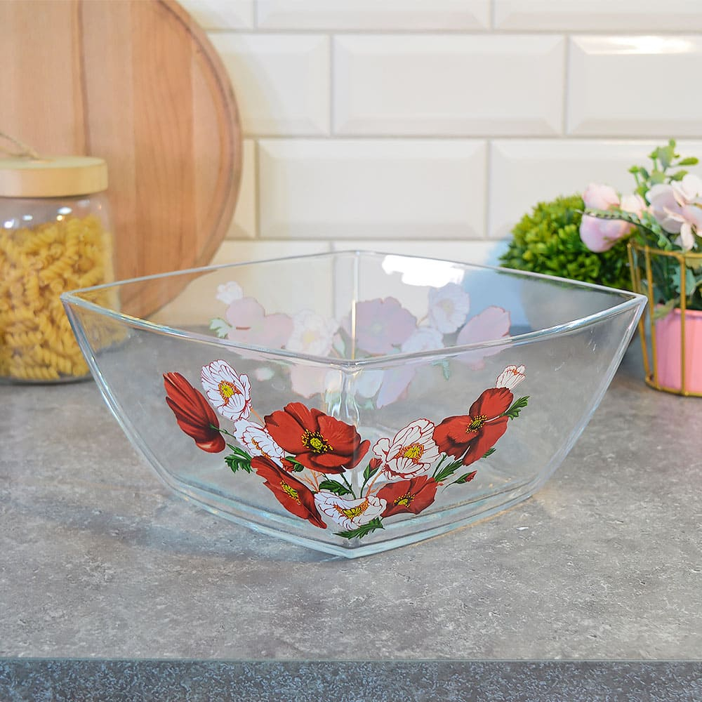 Салатник 24см квадратный Маки, тюльпаны