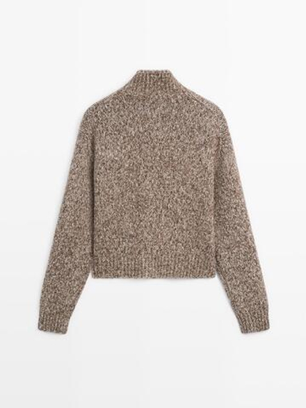 Massimo Dutti Кардиган из шерсти и хлопка с пуговицами в форме рога, шоколадный