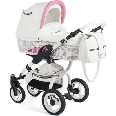 Детская коляска Reindeer City Wiklina 3 в 1, эко-кожа (Белый/розовый)