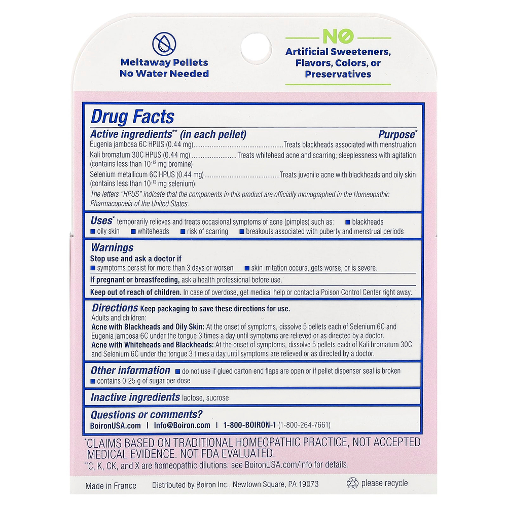 Boiron, Средство от угревой сыпи, 3 тюбика, 80 тающих гранул в каждом