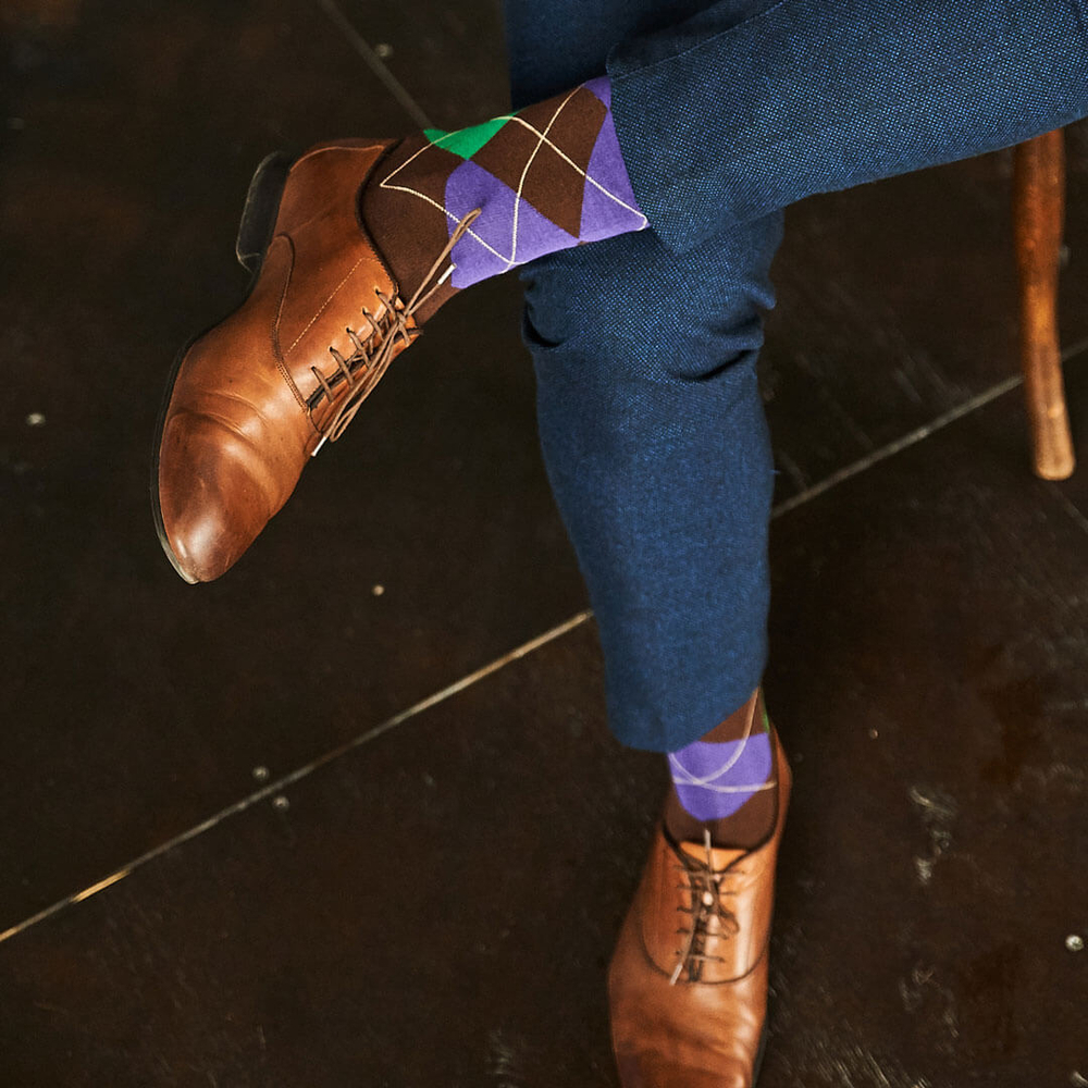 Мужские носки фиолетовые с коричневым Marrey Oxford