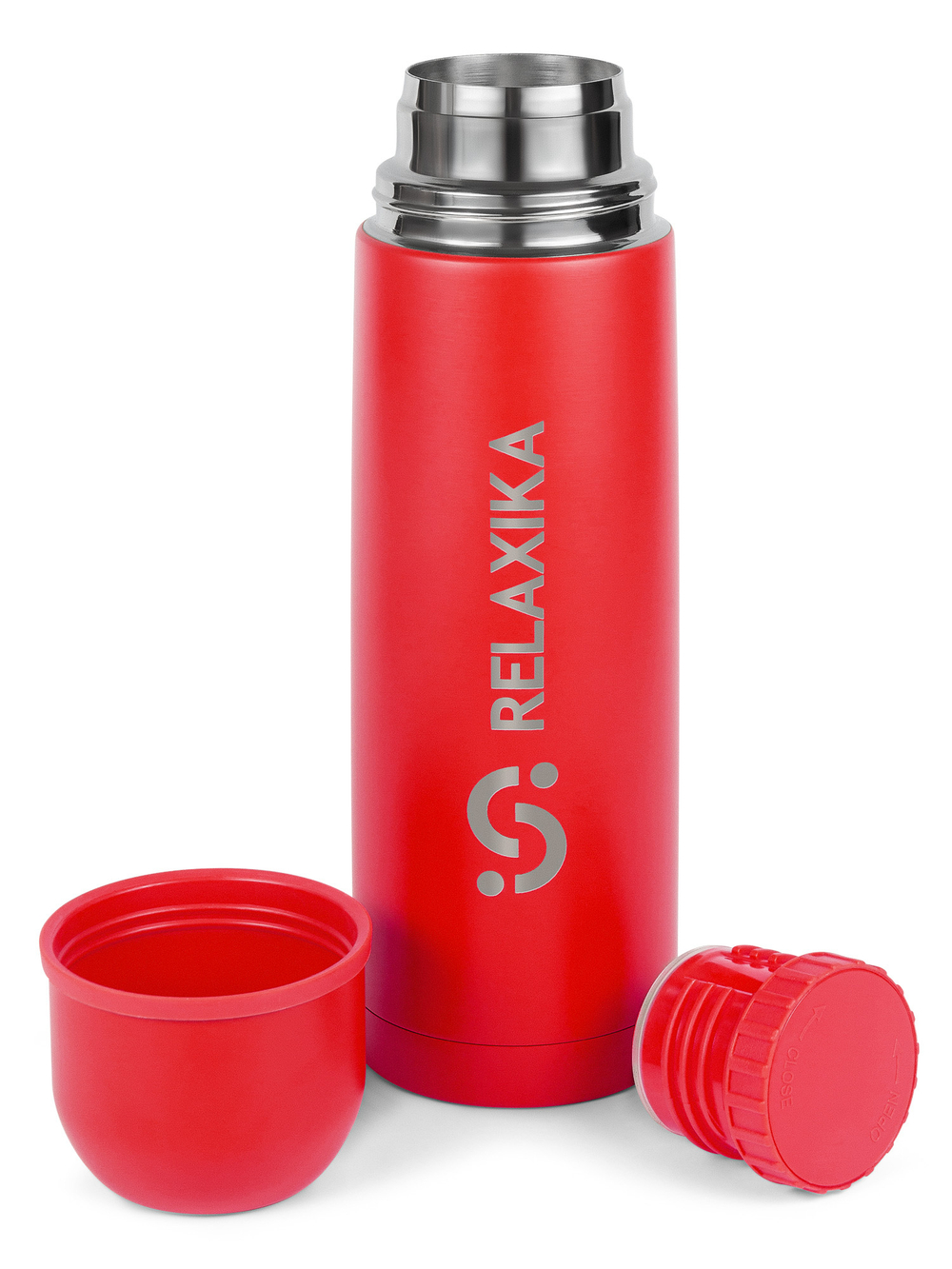 Термос Relaxika 101 (0,5 литра), красный (стикерпак "Альпинизм")