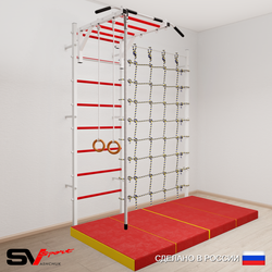 Шведская стенка Sv Sport усиленная 63340 (Турник рукоход/Канат/Кольца/Мат 2м/Канатный лаз)