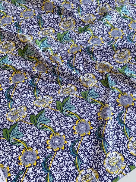 Wandle СИНЕ-СЕРЫЙ В СТИЛЕ У. МОРРИСА 100% хлопок Handmade Fabrics 4
