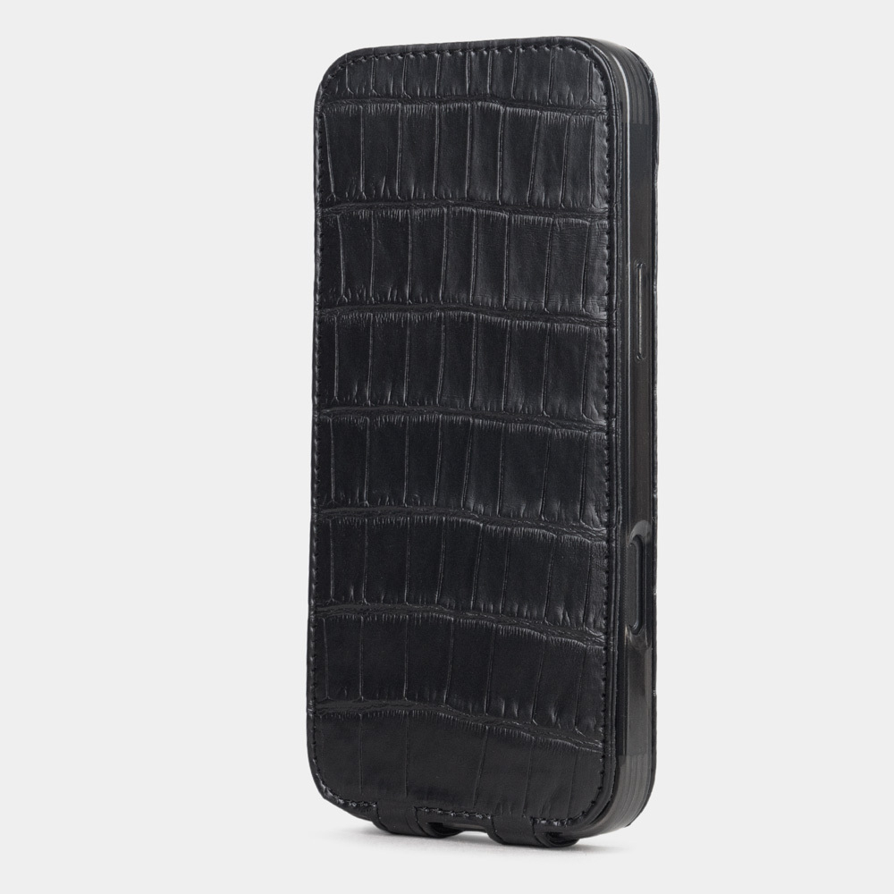 Чехол iPhone 16 Pro Max натуральная кожа аллигатора, черного цвета