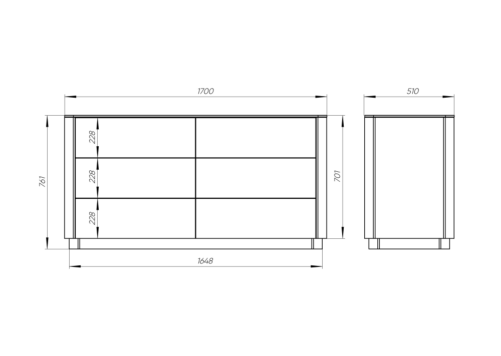 Комод Tammi 6 ящиков ширина 170 см (серо-бежевый)