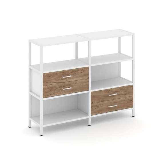 Shelf System Двухсекционный стеллаж трехярусный с ящиками SN.STM-323 Белый/Дуб Табак/Металл Белый 15