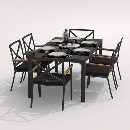 Обеденная группа Ideal Patio КАНА  ФЕСТА  каркас карбон, стол стекло 180, ткань черная
