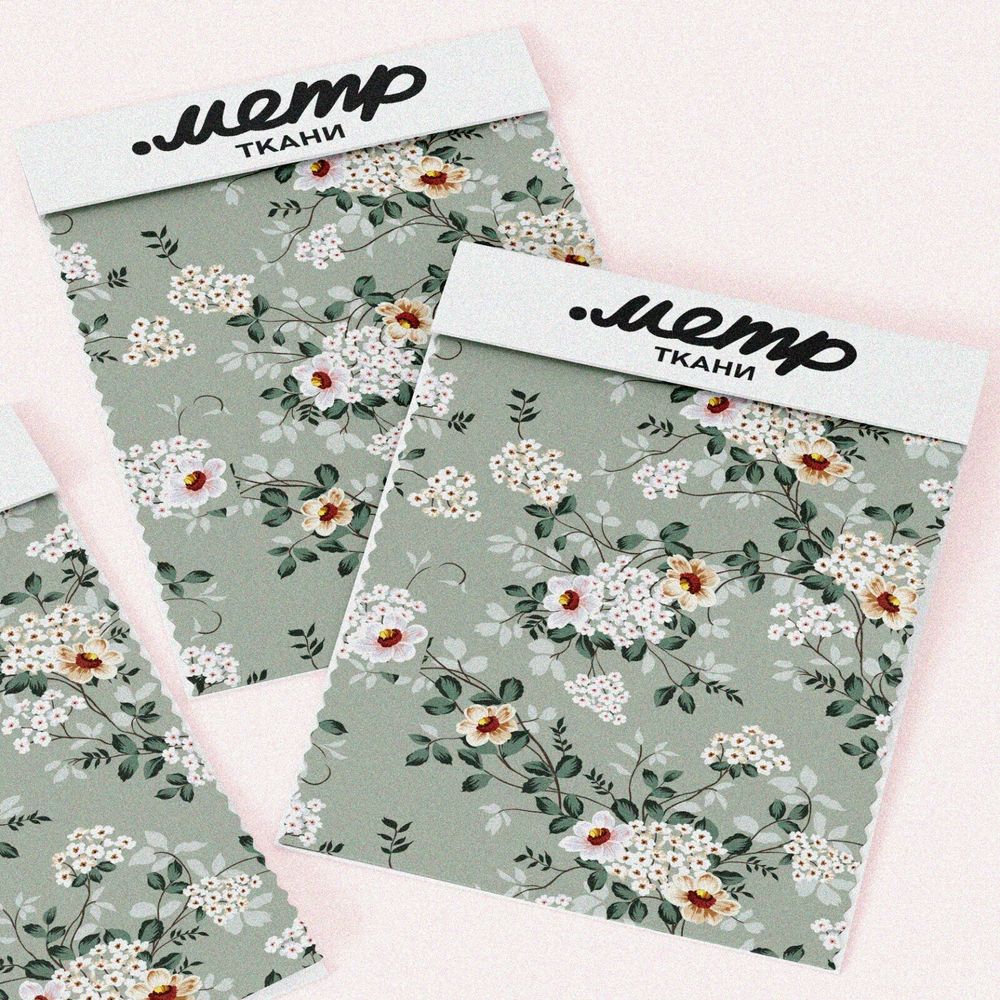 Ткань блэкаут цветы Невеста на бирюзовом