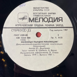 Винтажная виниловая пластинка LP Шебко В., Васин Б. Железная Гвардия Революции Документально художественная композиция (СССР 1987)