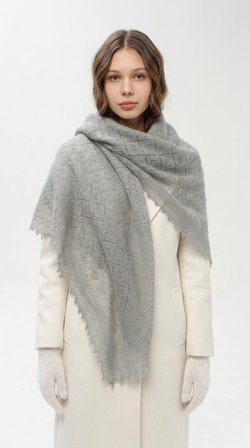 Оренбургский пуховый платок П3-120-03 серый