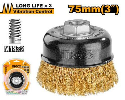 Чашечная щетка М14 для УШМ 75х0,3мм INGCO WB10755 INDUSTRIAL