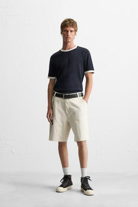 ZARA ШОРТЫ КАРГО, ЖЕЛТОВАТО-БЕЛЫЙ