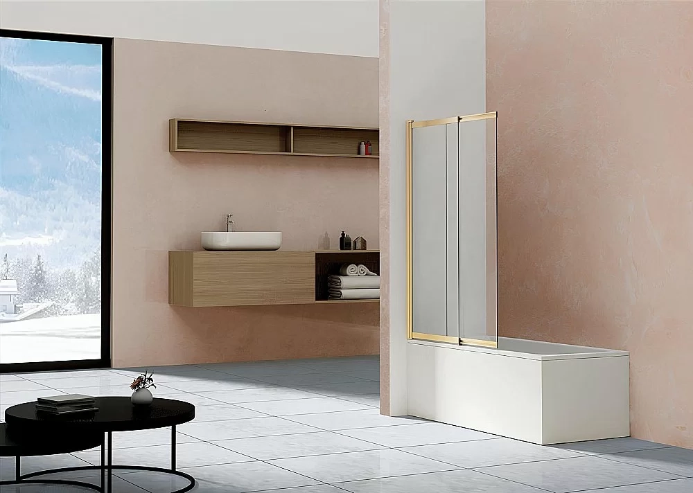 Шторка для ванны Vincea VSB-1E100CLG 100×145 стекло прозрачное/профиль брашированное золото