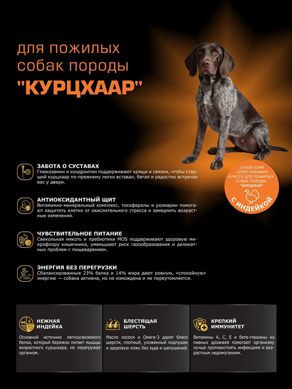 Корм для Курцхаар старше 5 лет, с индейкой, 12 кг