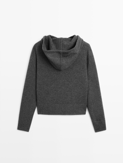 Massimo Dutti Кардиган из смесовой шерсти с застежкой-молнией и капюшоном, серый