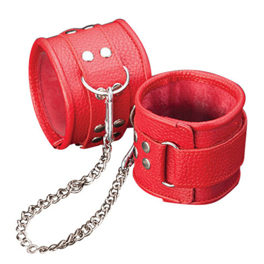 Красные кожаные оковы на липучках с цепочкой Sitabella BDSM Accessories 3073-2