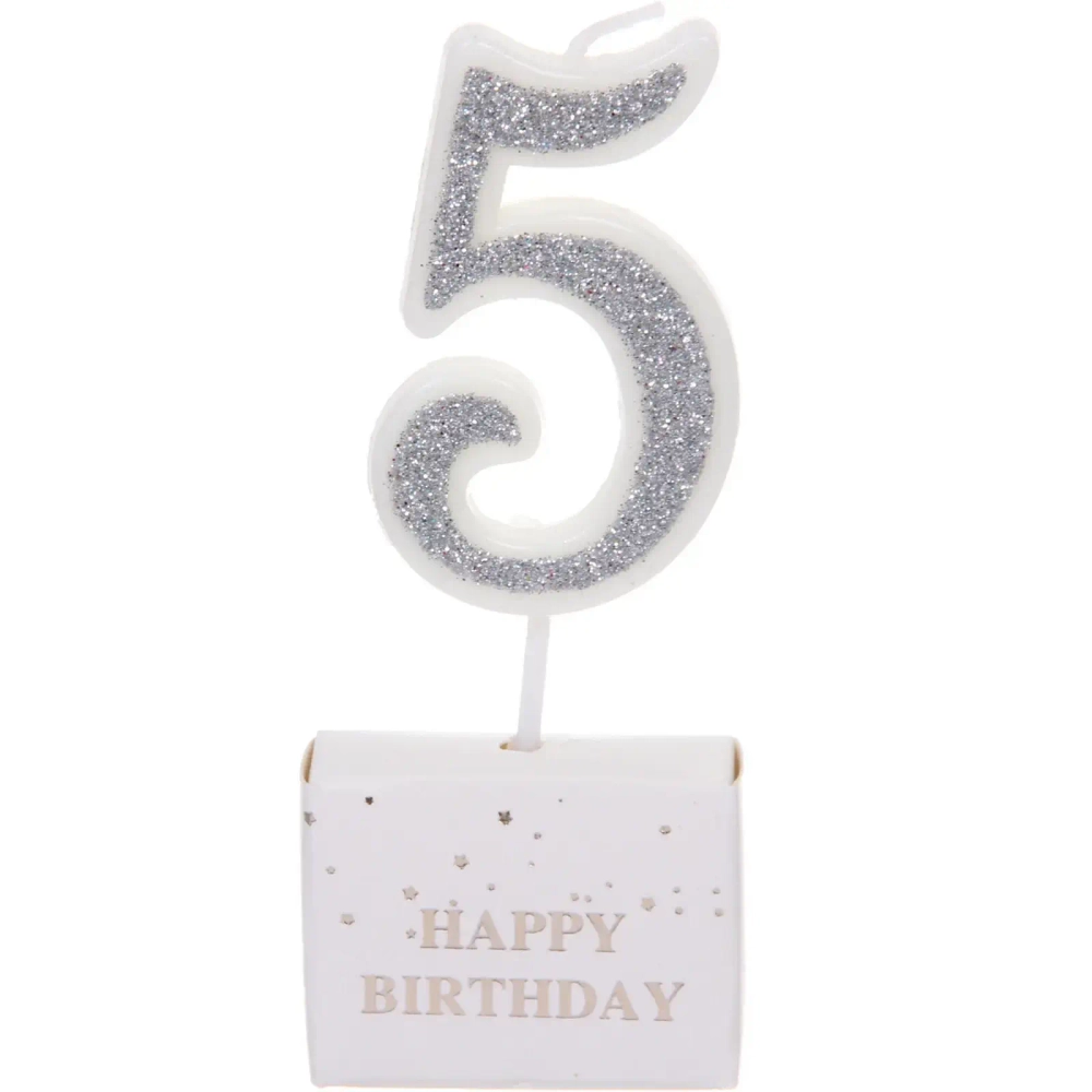 Свеча для торта Цифра Иллюзия «5» 9.5 см, серебро