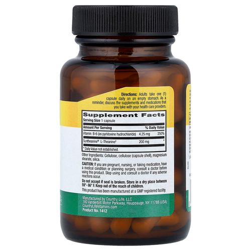 Country Life, L-теанин, 200 мг, 60 растительных капсул