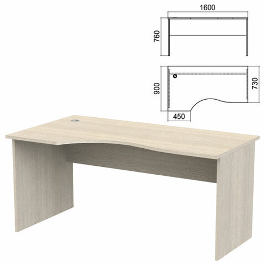 Стол эргономичный "Арго", 1600х900х760, левый, ясень шимо (КОМПЛЕКТ)